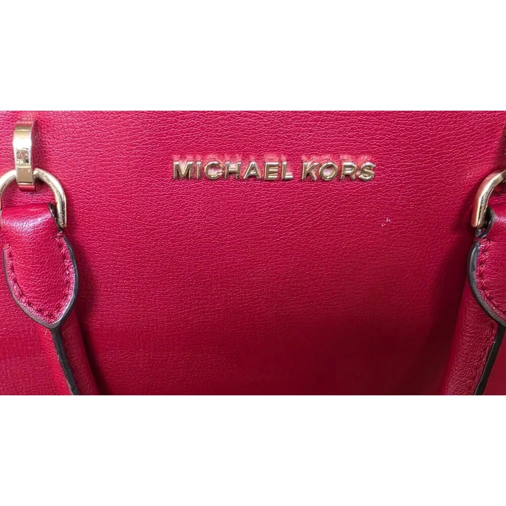Michael Kors Ellis Ladies Large Leather Satchel Handbag Scarlet Red / Gold